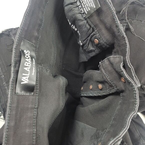 Valabasas Mens Stacked Button Fly Distressed Jeans Size 38 Fringed Black Pants - Picture 8 of 13